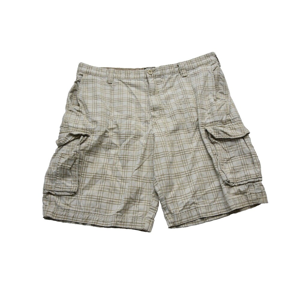 IZOD Men's Flat Front Checkered Cargo Shorts 100% Cotton Size 42 Waist